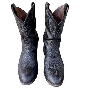 Tony Lama Vintage Rodeo Boots Black Leather Mens Cowboy Embroidered Mid Length 9